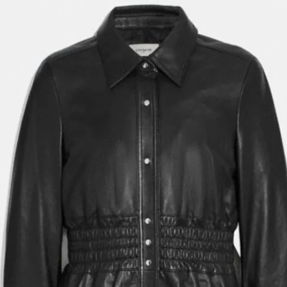 COACH 1941 BLACK SMOCKED LAMB LEATHER DRESS SIZE US 4 - Picture 2 of 4